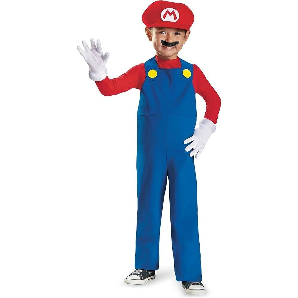 Super Mario Toddler Costume S P 2T Blue Overalls‎ Red Shirt Hat Gloves NEW